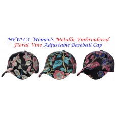 NEW C.C Mujer&apos;s Metallic Embroidered Floral Vine Adjustable CC Baseball Cap  eb-47462134
